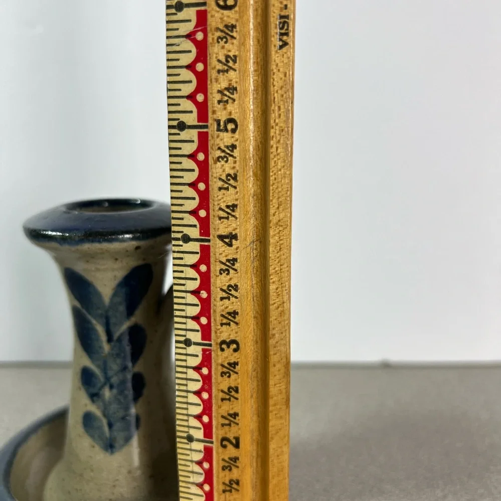 Vintage Salt Glazed Stoneware Candlestick‎ Candle Holder W/Finger Loop 4”